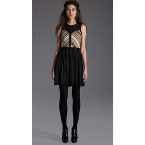 MORGAN CARPER (Nomad) Anthropologie Black/Cream Jacquard & Silk Poly Dress Sz 6